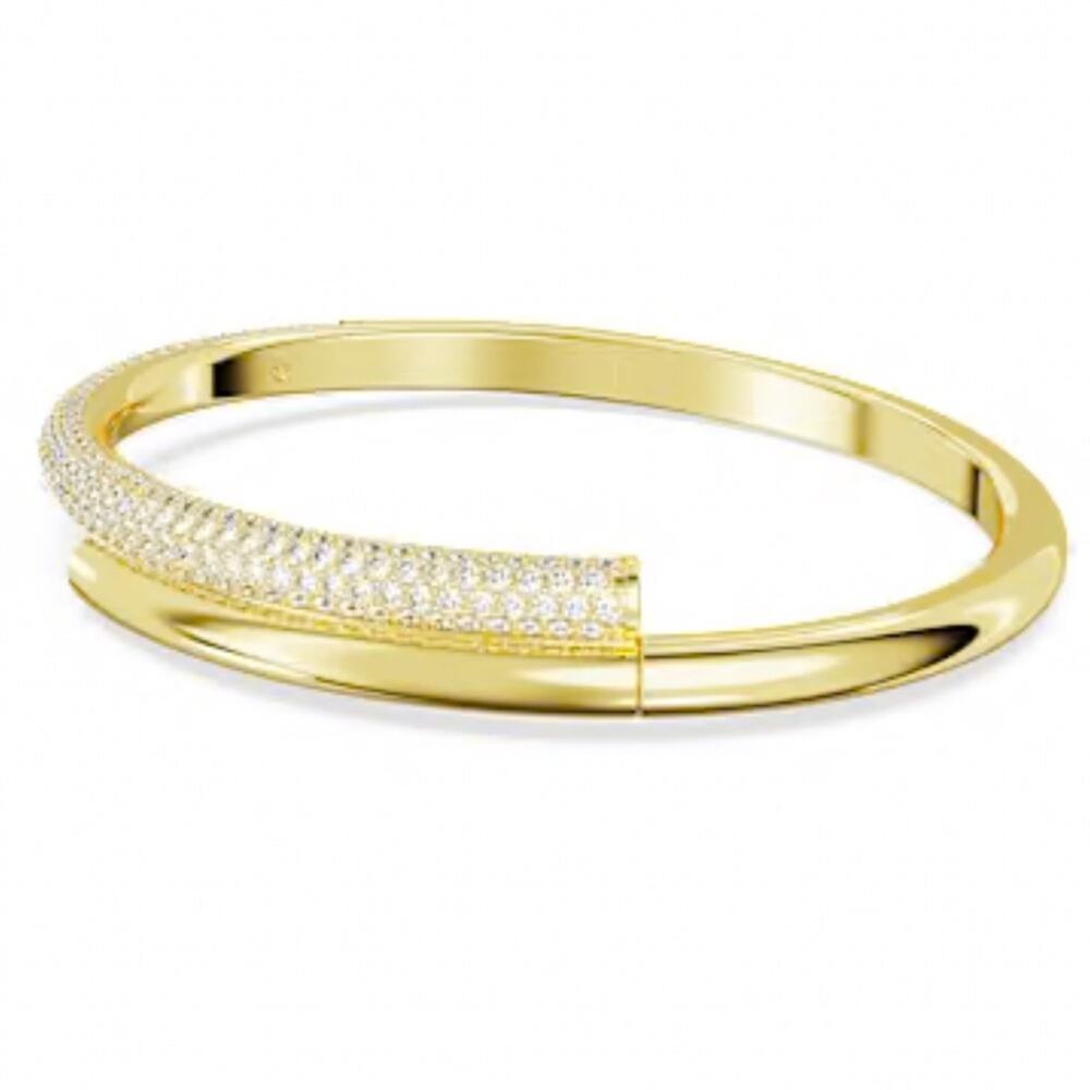 Swarovski Dextera Bangle Bracelet Gold Pave MEDIUM Hinge Clamper Quiet Luxury